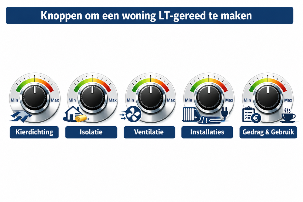 De vijf knoppen om een woning LT-gereed te maken.