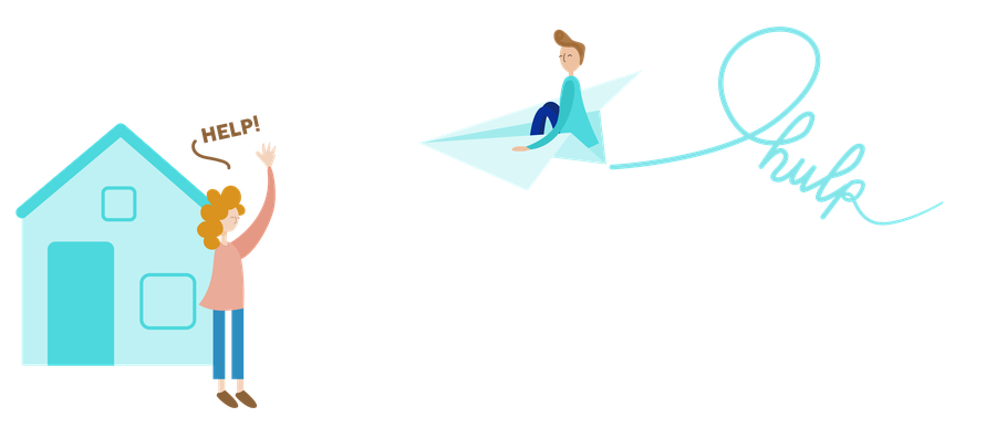 Illustratie: een bewoner vraagt om hulp, ondersteuning vliegt toe.